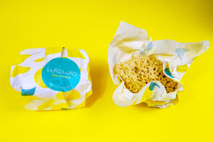 Left to right. A Honeycomb sponge packaged, then the package opens revealing a large honeycomb sponge